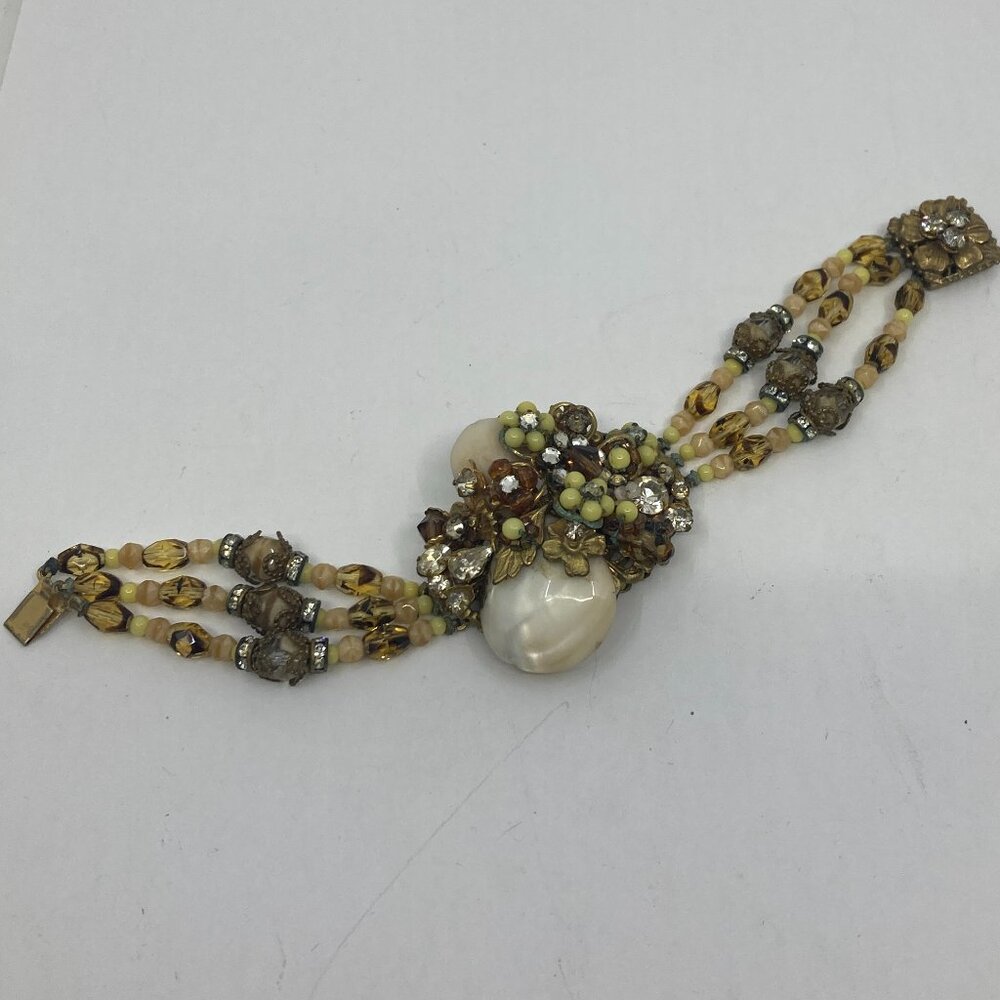 Vtg ORIGINAL BY ROBERT ? filigree faux pearl flowers mother of pearl bracelet